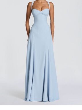 Women's Light Blue Maxi Evening Dress with Sweetheart Bodice
